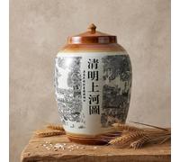 Leaceuv Ceramic Rice Container Flour Grain Dispenser 55lb 110lb Airtight Food Storage Jar with Lid Pantry Organization for Flour Tea Coffee Sugar(Style 3,25 kg/55 lb)