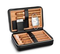 LEACHOI Cigar Travel Humidor Case, Leather Cigar Case with Cedar Wood Lined, Portable Travel Humidor with Lighter and Cutter, Cigar Accessory Set, Cigar Gift Set