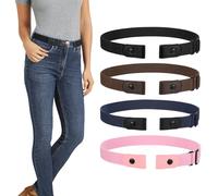 LEACOOLKEY 4 Pack No Buckle Invisible Stretch Belt Buckle-Free Elastic Belt for Women and Men