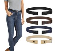 LEACOOLKEY 4 Pack No Buckle Invisible Stretch Belt Buckle-Free Elastic Belt for Women and Men,Black+Coffee+Blue+Khaki,Suit for waist size 34"-50"