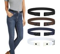 LEACOOLKEY 4 Pack No Buckle Invisible Stretch Belt Buckle-Free Elastic Belt for Women and Men,Black+Coffee+Blue+White,Suit for waist size 23"-33"