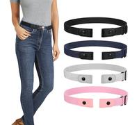 LEACOOLKEY 4 Pack No Buckle Invisible Stretch Belt Buckle-Free Elastic Belt for Women and Men,Black+Blue+Gray+Pink,Suit for waist size 23"-33"