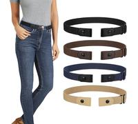LEACOOLKEY 4 Pack No Buckle Invisible Stretch Belt Buckle-Free Elastic Belt for Women and Men,Black+Coffee+Blue+Yellow,Suit for waist size 34"-50"