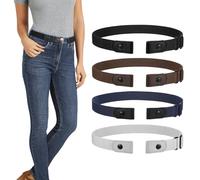 LEACOOLKEY 4 Pack No Buckle Invisible Stretch Belt Buckle-Free Elastic Belt for Women and Men,Black+Coffee+Blue+Gray,Suit for waist size 23"-33"