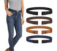 LEACOOLKEY 4 Pack No Buckle Invisible Stretch Belt Buckle-Free Elastic Belt for Women and Men,Black+Coffee+Brown+Blue,Suit for waist size 34"-50"