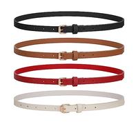 LEACOOLKEY 4 PACK Skinny Leather Belt for Women Dress Thin Waist Belt with Gold Buckle for Jeans Dresses