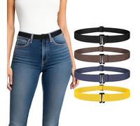 LEACOOLKEY 4 Pcs Women No Buckle Belts Invisible Elastic Stretch Belt Flat Buckle No Show Waist Belt for Jeans Dresses, Adjustable Band for Shirts Crop Tuck,black+coffee+navy Blue+yellow