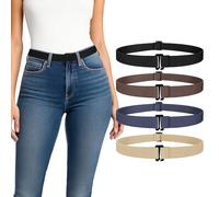 LEACOOLKEY 4 Pcs Women No Buckle Belts Invisible Elastic Stretch Belt Flat Buckle No Show Waist Belt for Jeans Dresses, Adjustable Band for Shirts Crop Tuck,black+coffee+navy Blue+khaki