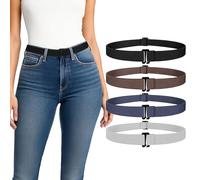 LEACOOLKEY 4 Pcs Women No Buckle Belts Invisible Elastic Stretch Belt Flat Buckle No Show Waist Belt for Jeans Dresses, Adjustable Band for Shirts Crop Tuck,black+coffee+navy Blue+grey