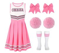 LEACOOLKEY Cheerleader Costume for Girls Halloween Costume Cheerleading Uniform Outfit Set for Dress Up Party Birthday