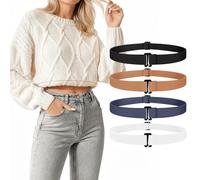 LEACOOLKEY Crop Top Tuck Elastic Stretch Belt with Nickel Free Plastic Flat Buckle for Jeans Adjustable Band for Sweater Shirts Tuck,D-black+white+navy Blue+brown,Suit for waist size 35"-53"