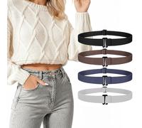 LEACOOLKEY Crop Top Tuck Elastic Stretch Belt with Nickel Free Plastic Flat Buckle for Jeans Adjustable Band for Sweater Shirts Tuck,C-black+coffee+navy Blue+grey,Suit for waist size 22"-34"