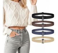 LEACOOLKEY Elastic Stretch Belt with Nickel Free Plastic Flat Buckle for Jeans Adjustable Band for Sweater Shirts Tuck