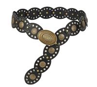 LEACOOLKEY Hollow Western Disc Belt for Dress Boho Concho Belt Vintage Country Waist Belts for Women,Style1-Bronze Black Disc,47.2": Suit for waist size below 43"
