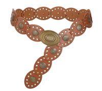 LEACOOLKEY Hollow Western Disc Belt for Dress Boho Concho Belt Vintage Country Waist Belts for Women,Style1-Bronze Brown Disc,47.2": Suit for waist size below 43"