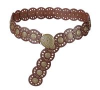 LEACOOLKEY Hollow Western Disc Belt for Dress Boho Concho Belt Vintage Country Waist Belts for Women,Style3-Bronze Brown Disc,53.1": Suit for waist size below 49"