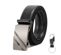 LEACOOLKEY Men's Belt，Adjustable Leather Ratchet Belt 3.5cm Trim to Fit,Men’s Automatic Buckle Belt for Suit Jeans