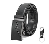 LEACOOLKEY Men's Belt，Adjustable Leather Ratchet Belt 3.5cm Trim to Fit,Men’s Automatic Buckle Belt for Suit Jeans