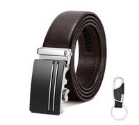 LEACOOLKEY Men's Belt，Adjustable Leather Ratchet Belt 3.5cm Trim to Fit,Men’s Automatic Buckle Belt for Suit Jeans