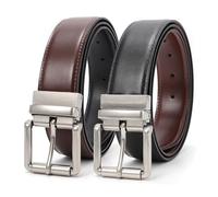 LEACOOLKEY Men's Reversible Leather Belt Work Casual Belt Two-in-One Belt With Rotated Buckle Double Sided Men Dress Belt