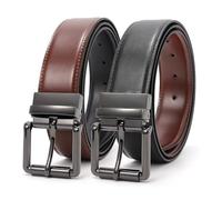 LEACOOLKEY Men's Reversible Leather Belt Work Casual Belt Two-in-One Belt With Rotated Buckle Double Sided Men Dress Belt