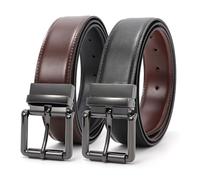 LEACOOLKEY Men's Reversible Leather Belt Work Casual Belt Two-in-One Belt With Rotated Buckle Double Sided Men Dress Belt