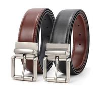 LEACOOLKEY Men's Reversible Leather Belt Work Casual Two-in-One Belt With Rotated Buckle Double Sided For Men Dress
