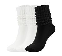 LEACOOLKEY Slouch Socks for Women Cotton Cozy Slouchy Socks Thick Crew Thermal Scrunch Socks for Sneakers & Boots 3 Pairs,White+White+Black
