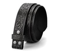 LEACOOLKEY Western Belt Strap for Men without Buckle 1.5" Wide Floral Engraved Embossed Leather Belt Strap,Black,Fit Size 34"-37"