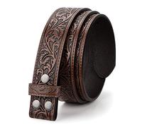 LEACOOLKEY Western Belt Strap for Men without Buckle 1.5" Wide Floral Engraved Embossed Leather Belt Strap,Coffee,Fit Size 42"-46"