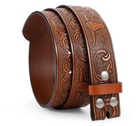 LEACOOLKEY Western Leather Belt Strap for Men Women Cowboy Western Belts without Buckle Men Western Leather Belt for Jeans Pants