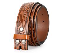LEACOOLKEY Western Leather Belt Strap for Men Women Cowboy Western Belts without Buckle Men Western Leather Belt for Jeans Pants