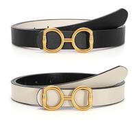 LEACOOLKEY Women Reversible Leather Belt for Jeans Pants Fashion Two-In-One Gold Buckle Ladies Dress Belt(Black/Beige, Suit Waist Size 42"-46"