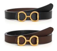 LEACOOLKEY Women Reversible Leather Belt for Jeans Pants Fashion Two-In-One Gold Buckle Ladies Dress Belt(Black/Coffee,Suit Waist Size 25"-31"