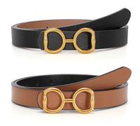 LEACOOLKEY Women Reversible Leather Belt for Jeans Pants Fashion Two-In-One Gold Buckle Ladies Dress Belt(Black/Brown,Suit Waist Size 42"-46" )