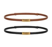 LEACOOLKEY Women Skinny Belts Leather Thin Waist Belts for Dress Ladies Belts with Gold Buckle