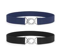 LEACOOLKEY Women Skinny Elastic Waist Belt No Show Stretchy Thin Belt for Dress Jeans