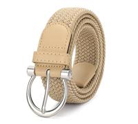 LEACOOLKEY Women Stretch Belt Ladies Elasticated Woven Braided Belt with Silver Buckle,Casual Golf Belt for Jeans Pants 1.38" width
