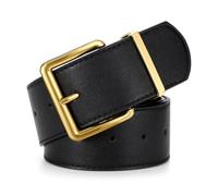 LEACOOLKEY Women Wide Belt for Dresses Thick Leather Belt with Big Gold Buckle Fahion Women Chunky Belt，C-black(full-hole),Fit waist size 39"-45"