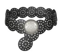 LEACOOLKEY Women Wide Concho Leather Belts Western Disc Waist Belts Ladies Western Belt Boho Disk Concho Belt for Dress