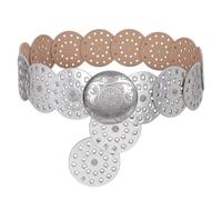 LEACOOLKEY Women Wide Concho Leather Belts Western Disc Waist Belts Ladies Western Belt Boho Disk Concho Belt for Dress