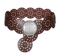 LEACOOLKEY Women Wide Concho Leather Belts Western Disc Waist Belts Ladies Western Belt Boho Disk Concho Belt for Dress