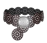 LEACOOLKEY Women Wide Concho Leather Belts Western Disc Waist Belts Ladies Western Belt Boho Disk Concho Belt for Dress
