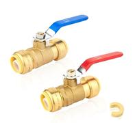 Lead-Free Brass Push Fit Ball Valve - 1/2 Inch & 3/4 Inch - Tool-Free Shutoff for PEX/CPVC/Copper - Certified(1Inch 2Pack)