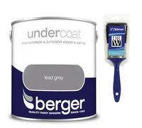 Lead Grey Undercoat Paint 2.5L+2" Brush | Interior and Exterior Undercoat for Wood and Metal | Base Coat for Gloss Satin and Eggshell Paint | Trim Paint for Doors Skirting Boards and Window Frames