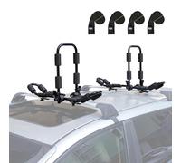 Leader Accessories 2 in 1 Aluminum Folding Kayak Rack J Bar Car Roof Rack for Canoe Surf Board SUP On Roof Top Mount on SUV, Car and Truck Crossbar with 4 pcs Tie Down Straps