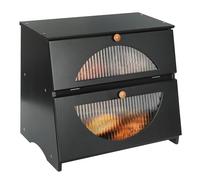 Leader Accessories Double Decker Bamboo Bread Bin 2-Layer Bread Box Large Capacity Bread Storage for Kitchen translucent window 15.3"x9.8"x13" Black