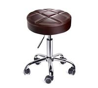 Leader Accessories Swivel beauty Stool Round Rolling Stools Adjustable Work Stool with 5 Wheels (Brown/seat cushion Φ14)