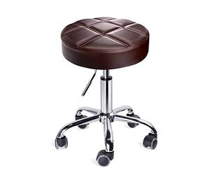 Leader Accessories Swivel beauty Stool Round Rolling Stools Adjustable Work Stool with 5 Wheels (Brown/seat cushion Φ14)