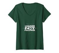 Leader Not Follower: Inspiring Visionary Mindset V-Neck T-Shirt, Women, Forest Green, M